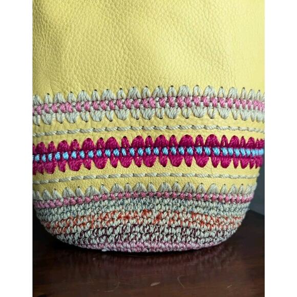 The SAK Striped Leather Crochet Backpack Yellow Seminyak Bag Purse Boho Dylan main image 3